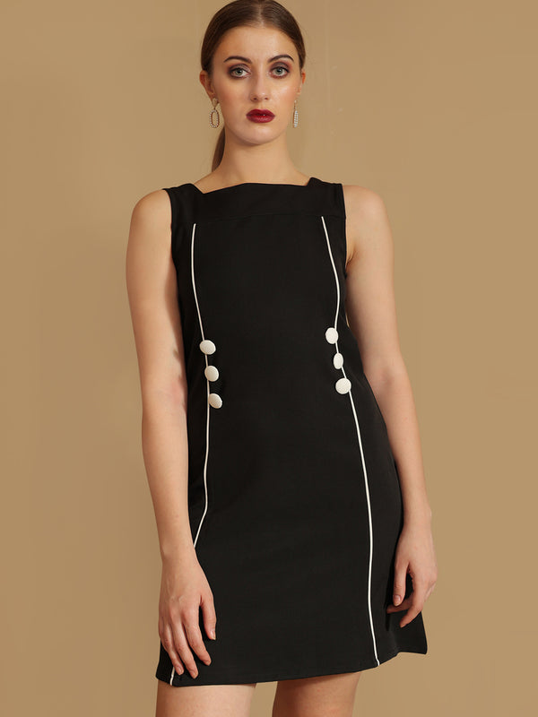 Straight With Contrast Button Embellished Dress