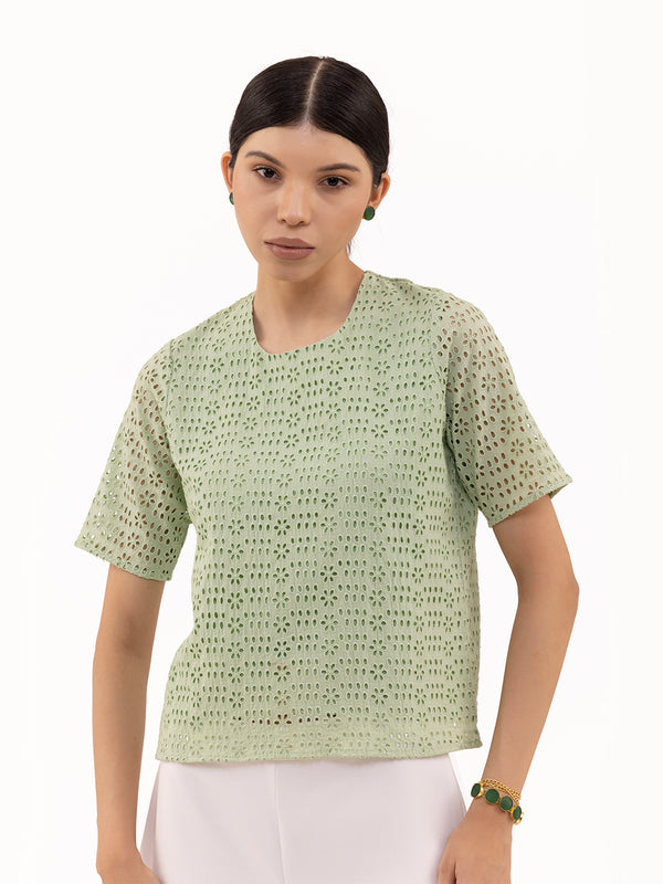 Pastel Green Eyelet Box Top