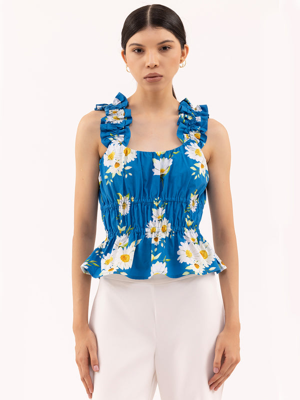 Ruffle It Up With Printed Daisy Peplum Top