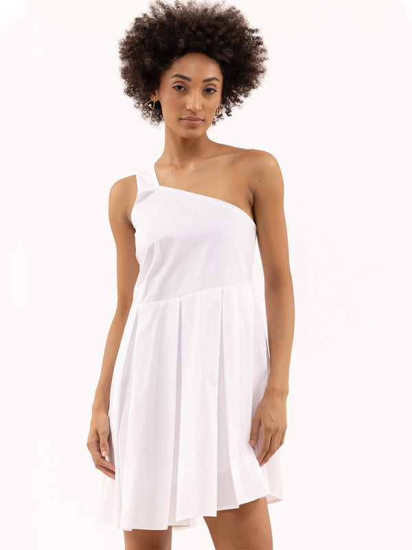 White Pleated One Shoulder Dress