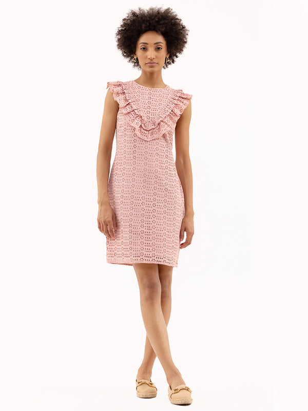 Pretty Ruffle Schiffli Dress Light Pink