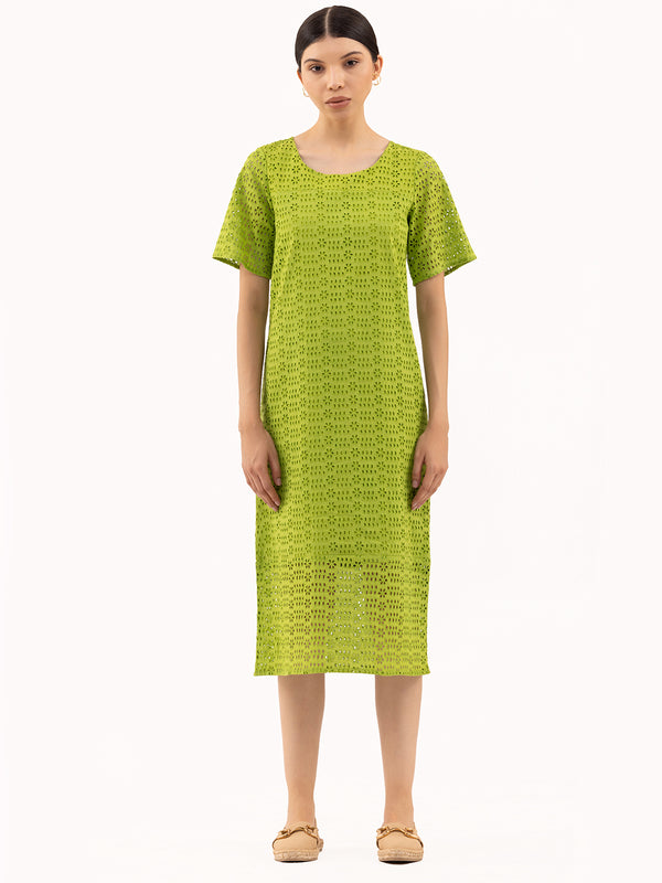 Green As Grass Schiffli Midi Dress