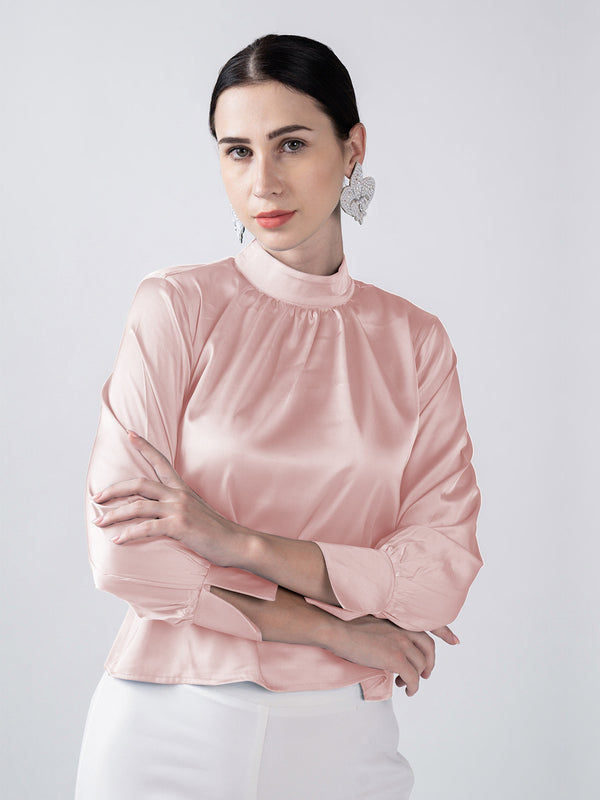 Corel Pink Gathered Collared Top