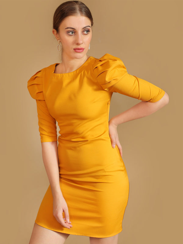 Straight Dress With Puff Sleeve Details