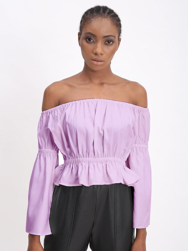 Off Shoulder Peplum Lavender Crop Top