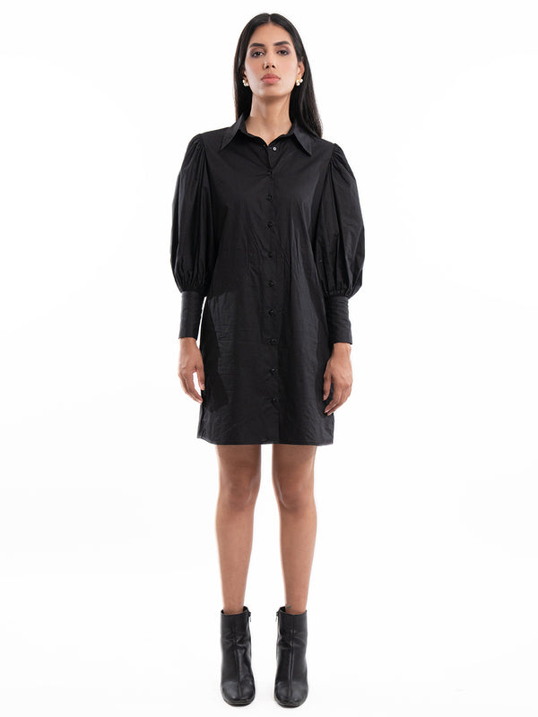 Boardroom Basic Black Shirt Dress